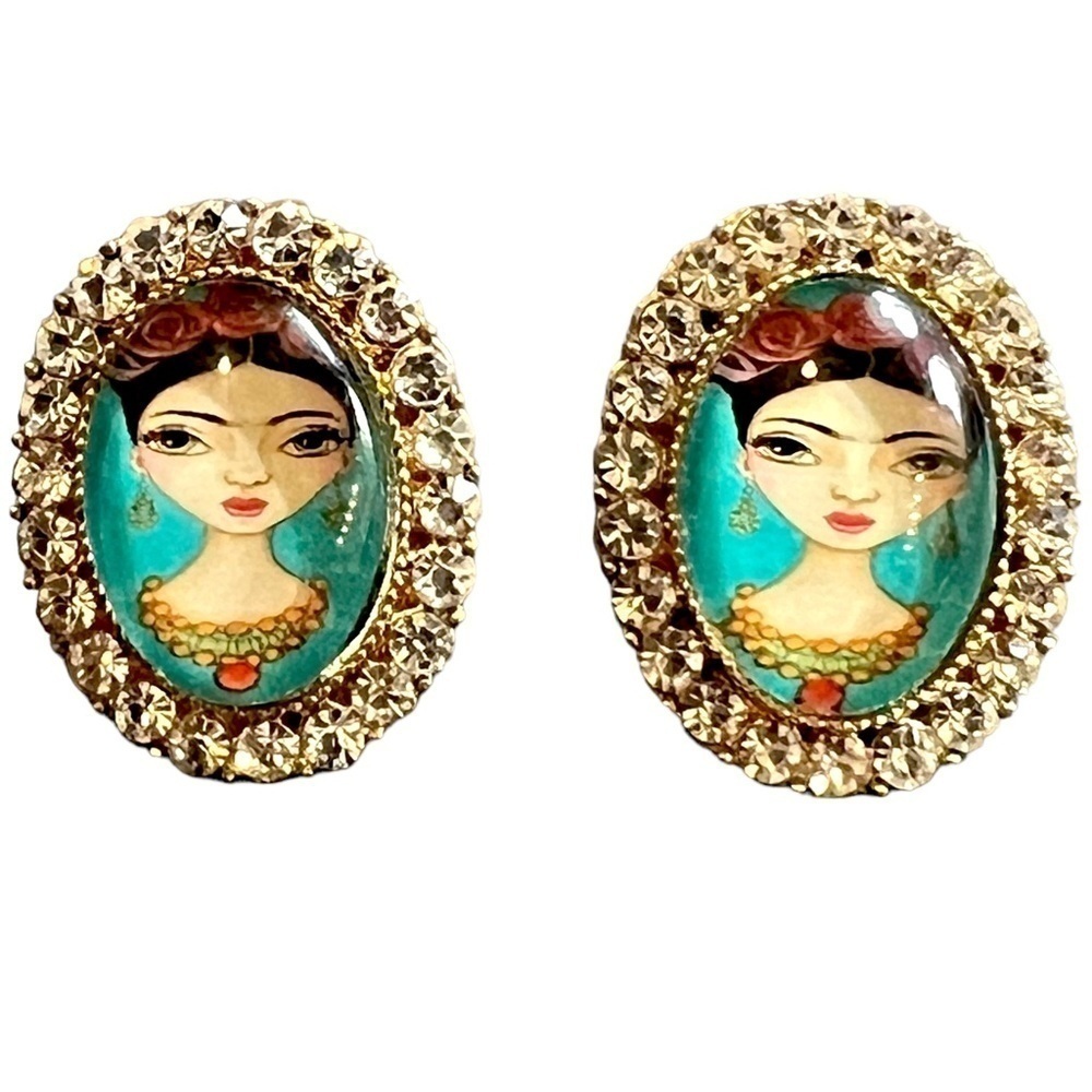 Frida Crystal Rhinestone Oval Post Earrings